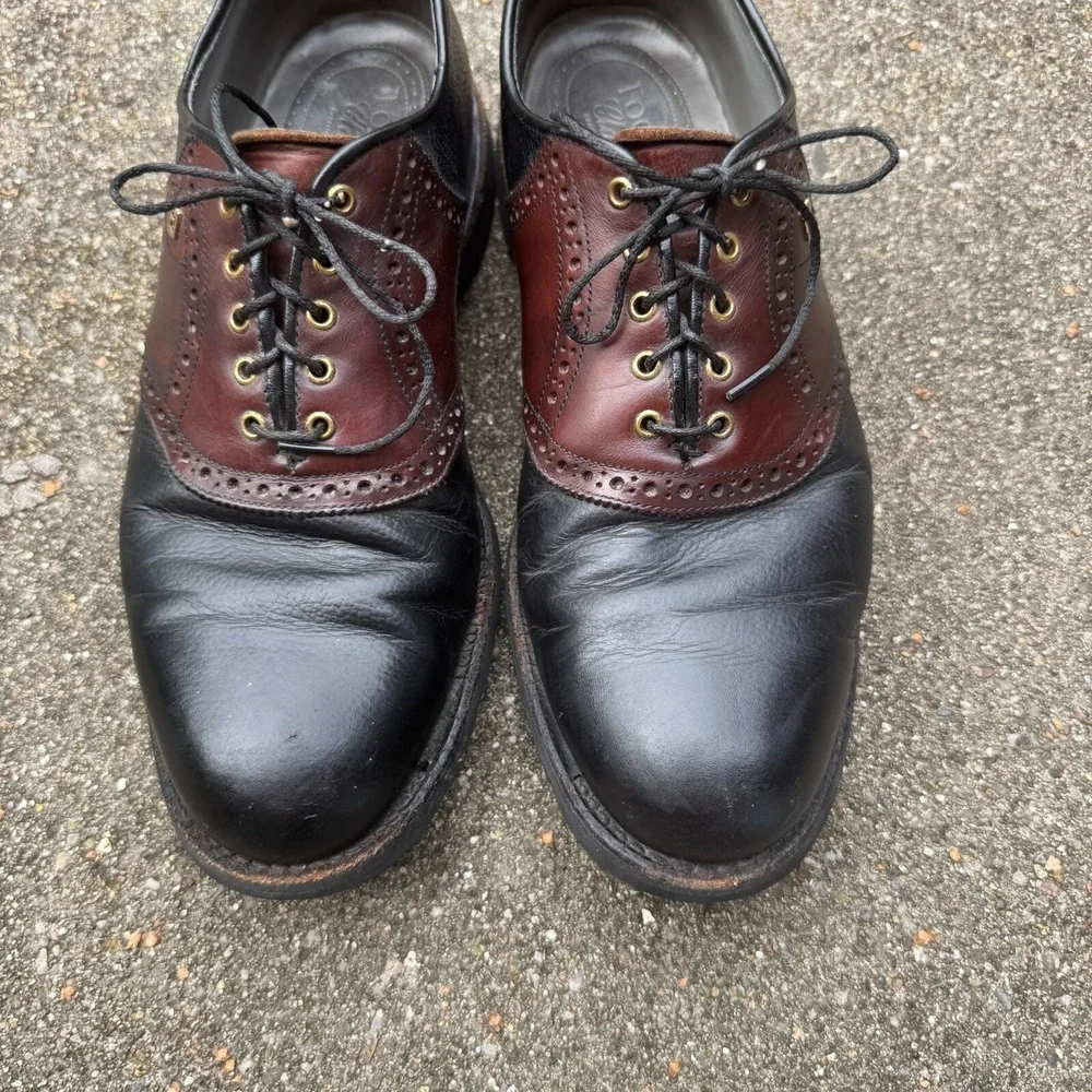 FootJoy Off-Course Saddle Oxford Mens 10 D Black/Brown Leather Lace Up Golf Shoe